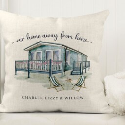 Personalised Linen Static Caravan Cushion - Family Making Memories Scatter Cushon, Pillow Gift For Owner - thumbnail 3
