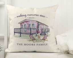 Personalised Linen Static Caravan Cushion - Family Making Memories Scatter Cushon, Pillow Gift For Owner