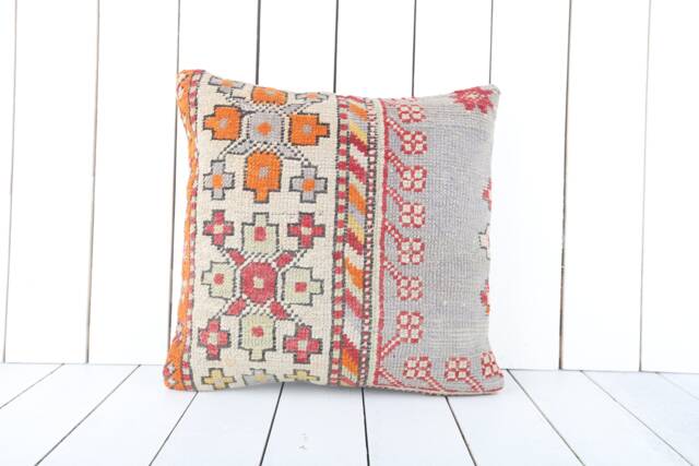 Vintage Turkish Kilim Pillow Cover Bohemian Decor - 16x16 - image 1
