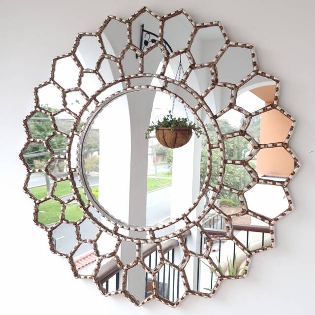 Peruvian Silver Mandala Mirror 60 cm Handmade Wall Decor - Carved Wood Round Boho Statement For Living Room Bathroom - image 1