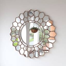 Peruvian Silver Mandala Mirror 60 cm Handmade Wall Decor - Carved Wood Round Boho Statement For Living Room Bathroom - thumbnail 2