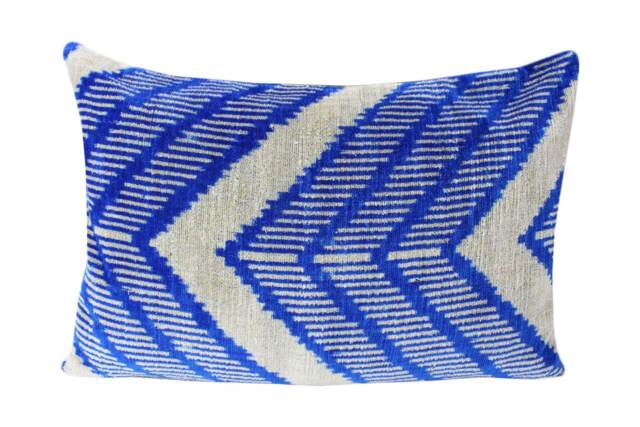 Silk Velvet Blue Ikat Pillow Cover - image 1