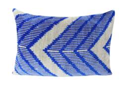 Silk Velvet Blue Ikat Pillow Cover - thumbnail 1