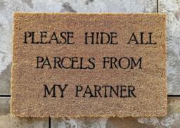 Please Hide All Parcels From My Partner Coir Doormat - Indoor Outdoor Welcome - thumbnail 1
