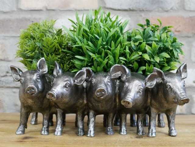 Pig Planter Handmade Industrial Rustic Forged Freestanding Flower Bed Pub Garden Pot - image 1