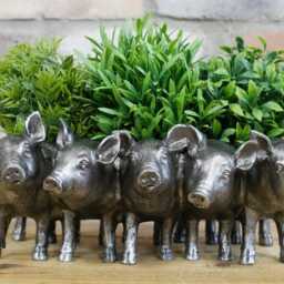 Pig Planter Handmade Industrial Rustic Forged Freestanding Flower Bed Pub Garden Pot - thumbnail 2