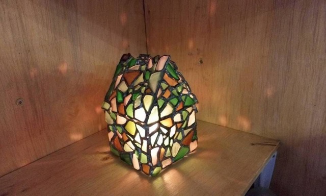 Gingerbread House Jewelry Box/Candle Holder - Sea Stained Glass Mosaic, Lead-Free Solder - image 1