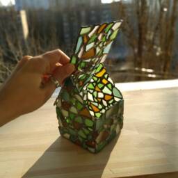 Gingerbread House Jewelry Box/Candle Holder - Sea Stained Glass Mosaic, Lead-Free Solder - thumbnail 3