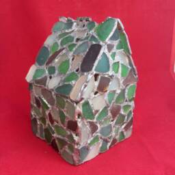Gingerbread House Jewelry Box/Candle Holder - Sea Stained Glass Mosaic, Lead-Free Solder - thumbnail 2