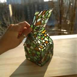 Gingerbread House Jewelry Box/Candle Holder - Sea Stained Glass Mosaic, Lead-Free Solder - thumbnail 4