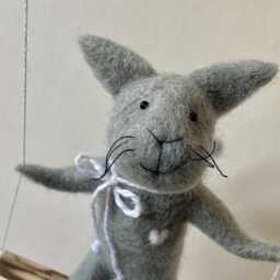 Cat On Swing , Gray Needle Felted Cat, Nursery Decoration, Baby Crib Mobile, Toy, Mobile - thumbnail 2