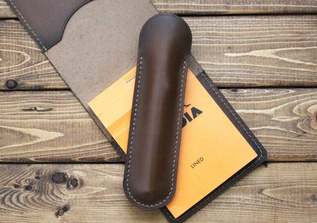 Hand Stitched Leather Fountain Pen Sleeve Italian Burnished Calfskin - image 1