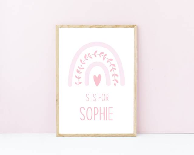 Pink Rainbow Nursery Prints, Personalised Girls Decor, Pastel Custom Pale - image 1