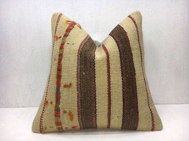 Vintage Turkish Kilim Pillow Cover, Rustic Handwoven Throw - 16x16 - image 1