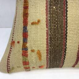 Vintage Turkish Kilim Pillow Cover, Rustic Handwoven Throw - 16x16 - thumbnail 3