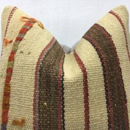 Vintage Turkish Kilim Pillow Cover, Rustic Handwoven Throw - 16x16 - thumbnail 2