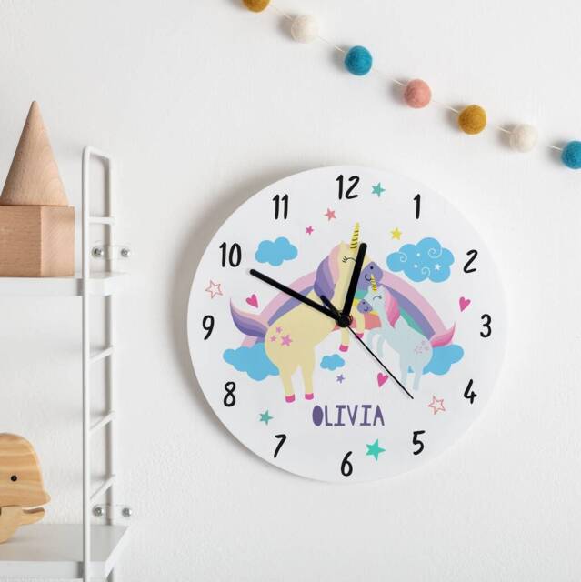 Hugging Unicorns Personalised Bedroom Clock - Gifting Knot UK Made - image 1