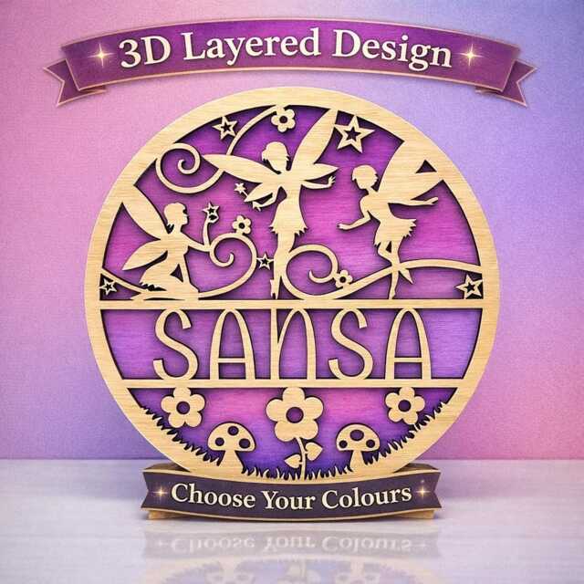 Personalised Fairy Name Sign - Wooden Girls Bedroom Or Door Nursery Wall Decor - image 1