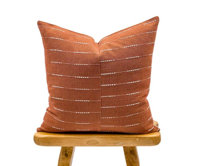 Rust With White Woven Stripes Pillow Cover, White & Rust Pillow, Farmhouse Stripes On Textured Pillow Fall Decor - image 1