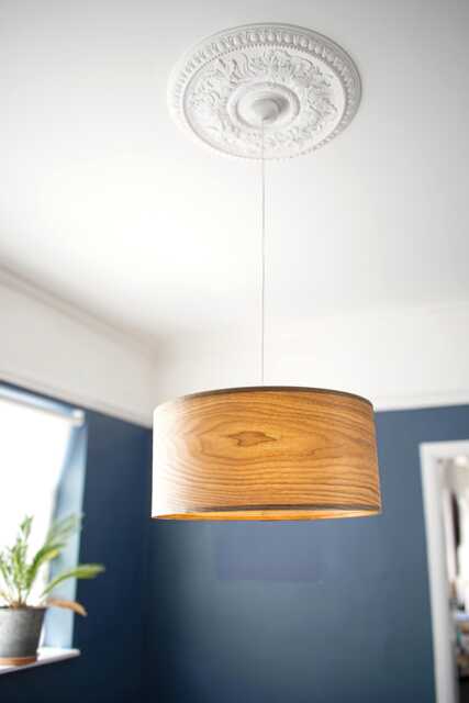 Extra Large 50 cm/20 Inch Walnut Pendant Lampshade, Wooden Ceiling Veneer Drum Light Shade With Matching Cord Cable Cover Plate - image 1