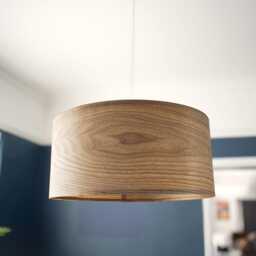 Extra Large 50 cm/20 Inch Walnut Pendant Lampshade, Wooden Ceiling Veneer Drum Light Shade With Matching Cord Cable Cover Plate - thumbnail 3