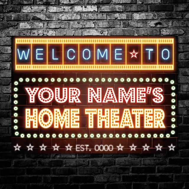 Personalised Home Theater Cinema Room Neon Effect Sign Wall Decor Your Name Metal Plaque - image 1