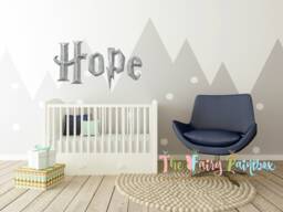 Prismatic Wall Letters Wizard Academy Art, 3D Lightning Letters, Nursery Room Decor, Baby Name Sign Silver - thumbnail 1