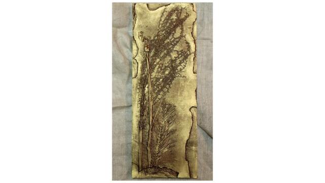 Bas Relief Wall Sculpture Autumn Grasses & Ferns Original Art Piece Unique Home Decor Office Nature Enthusiast Gift Idea Gold Tile - image 1