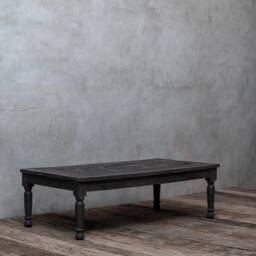 Black Reclaimed Teak Coffee Table - Hand-Carved Oval Wooden - thumbnail 2