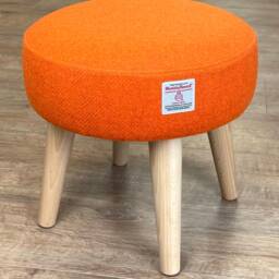 Orange Harris Tweed Footstool With Varnished Wooden Legs - thumbnail 3