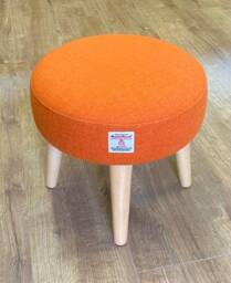 Orange Harris Tweed Footstool With Varnished Wooden Legs