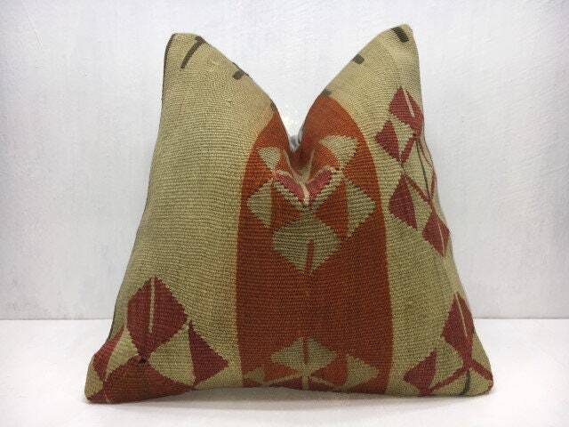 Handwoven Turkish Kilim Pillow Cover, Vintage Bohemian Throw - 16x16 - image 1