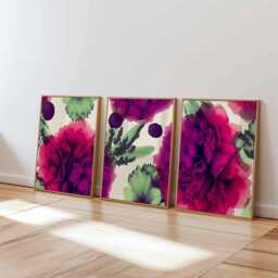 Fuchsia Floral Wall Art Set Of 3, Bold Botanical Poster Prints, Modern Pink & Green Flower For Bedroom Or Living Room Decor - thumbnail 1