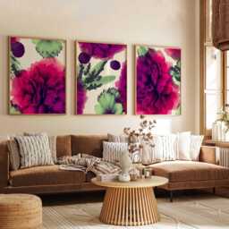 Fuchsia Floral Wall Art Set Of 3, Bold Botanical Poster Prints, Modern Pink & Green Flower For Bedroom Or Living Room Decor - thumbnail 3