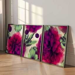Fuchsia Floral Wall Art Set Of 3, Bold Botanical Poster Prints, Modern Pink & Green Flower For Bedroom Or Living Room Decor - thumbnail 2