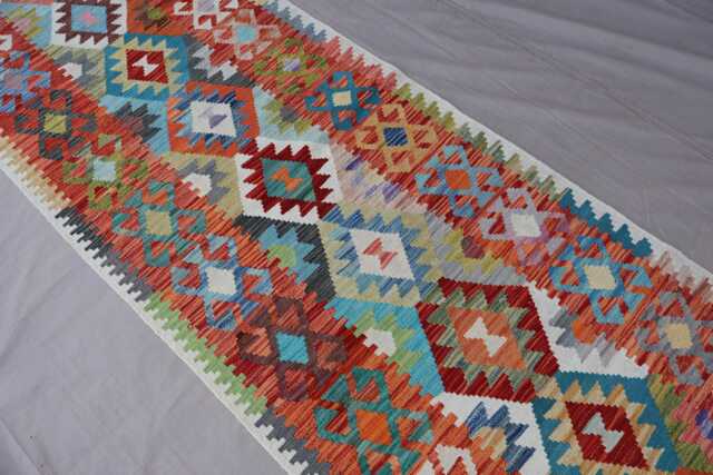 2'8x9'6 Ft Afghan Kilim Runner Rug Natural Veg Dye Wool Flatweave Boho Rug, Handwoven Tribal Geometric Carpet, Kitchen, Hallway - image 1