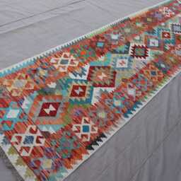 2'8x9'6 Ft Afghan Kilim Runner Rug Natural Veg Dye Wool Flatweave Boho Rug, Handwoven Tribal Geometric Carpet, Kitchen, Hallway - thumbnail 3