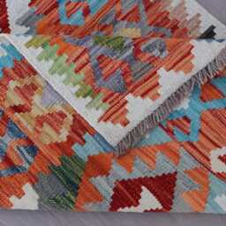 2'8x9'6 Ft Afghan Kilim Runner Rug Natural Veg Dye Wool Flatweave Boho Rug, Handwoven Tribal Geometric Carpet, Kitchen, Hallway - thumbnail 4