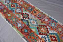 2'8x9'6 Ft Afghan Kilim Runner Rug Natural Veg Dye Wool Flatweave Boho Rug, Handwoven Tribal Geometric Carpet, Kitchen, Hallway - thumbnail 1