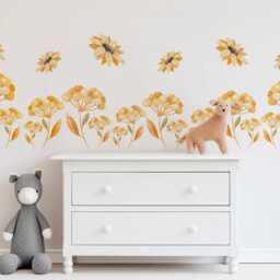 Sunflower Wall Stickers Floral Nursery Decor Yellow Flower Decals Wildflower Bedroom Peel & Stick Art - thumbnail 2