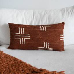 Handmade African Mud Cloth Pillow Case - Brown Mudcloth Cushion Accent - thumbnail 2