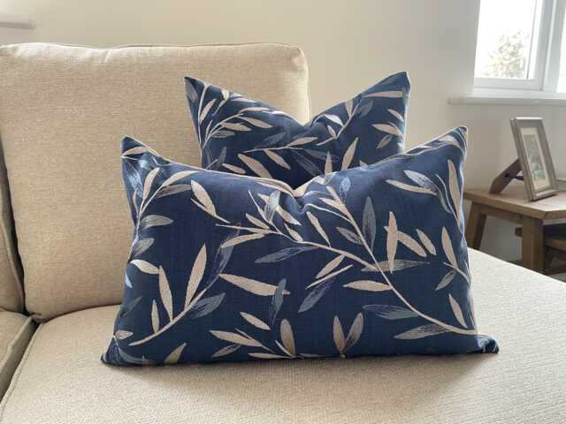 "Langley Leaf Navy Cushion Embroidered John Lewis Fabric With A Zip Fastening 18"" By 12" - image 1