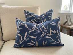 "Langley Leaf Navy Cushion Embroidered John Lewis Fabric With A Zip Fastening 18"" By 12" - thumbnail 1