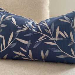 "Langley Leaf Navy Cushion Embroidered John Lewis Fabric With A Zip Fastening 18"" By 12" - thumbnail 2