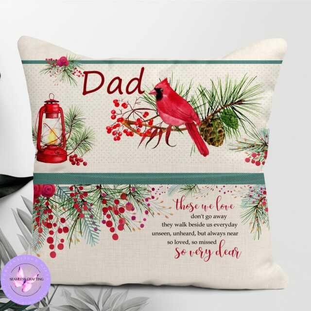 Personalised Memorial Cushion With Pocket - Cardinal Remembrance Pillow For Dad Memory Gift Christmas Bereavement Keepsake 40cm - image 1