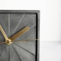 Handmade Square Geometric Concrete Clock Modern Minimal Design With Gold Hands, Non Tick Clock - thumbnail 3