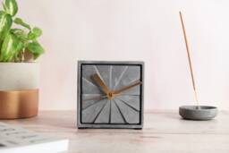 Handmade Square Geometric Concrete Clock Modern Minimal Design With Gold Hands, Non Tick Clock - thumbnail 1
