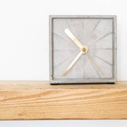 Handmade Square Geometric Concrete Clock Modern Minimal Design With Gold Hands, Non Tick Clock - thumbnail 2
