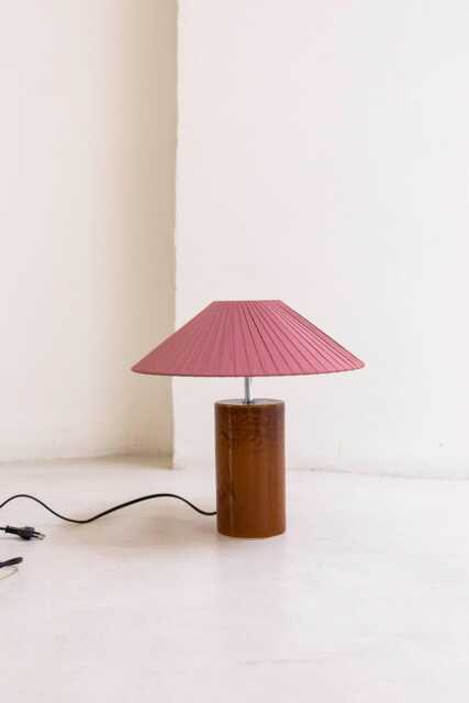 Handmade Ceramic Table Lamp, A Lighting & Decorative Object. Orange Base Pink Ribbon Shade - image 1