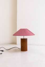 Handmade Ceramic Table Lamp, A Lighting & Decorative Object. Orange Base Pink Ribbon Shade